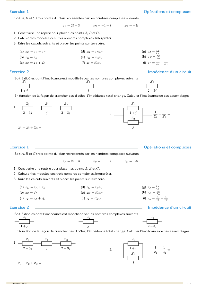 Calculs techniques avec les formes algébriques des complexes.