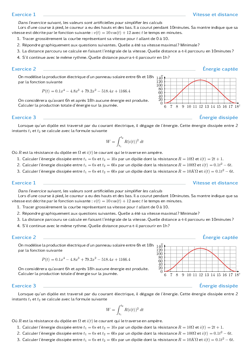 Exercices d'application du calcul d'intégrales