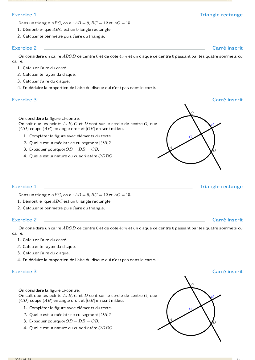 Exercices simples de géométrie pour mettre l'accent sur la démonstration