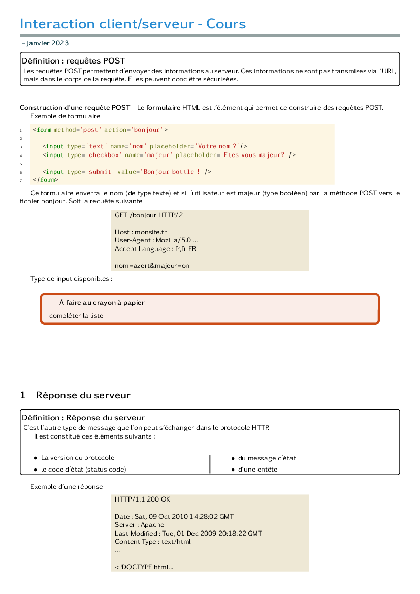 Bilan sur les requêtes POST, les formulaires et les codes status du serveur