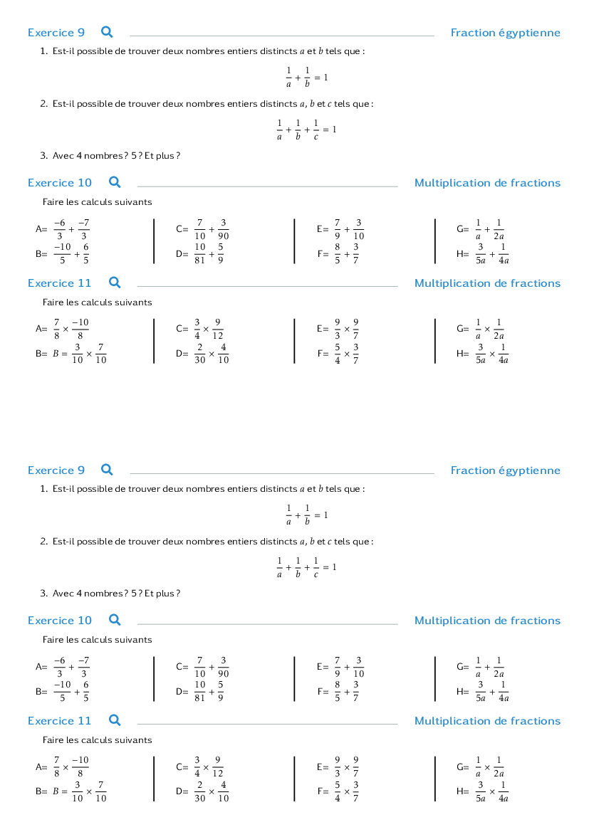 Exercices de calculs avec les fractions