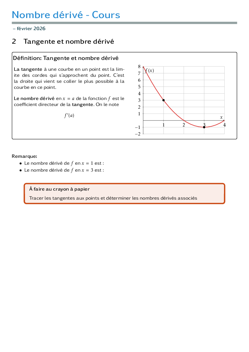 Bilan sur la tangente et le nombre dérivé