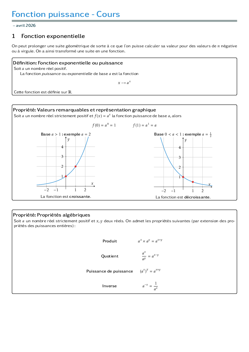 Bilan sur la fonction exponentielle