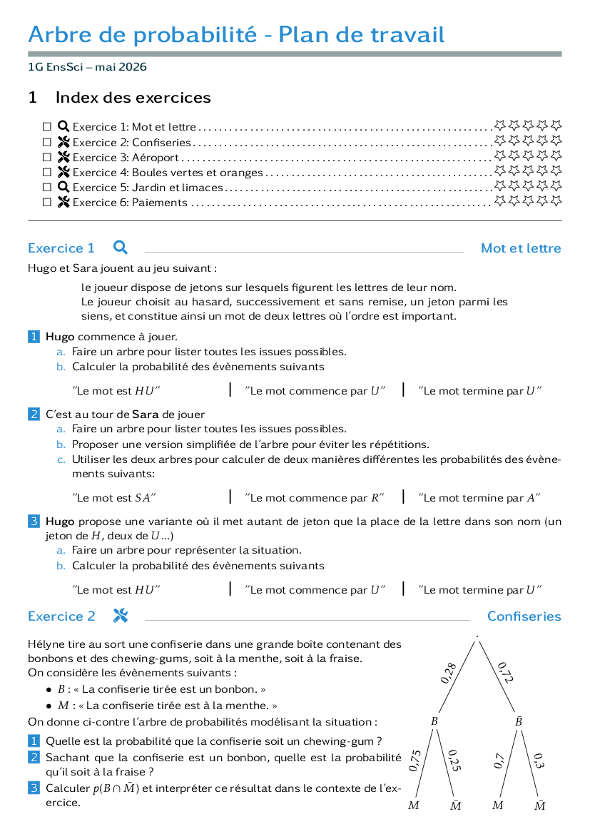 Plan de travail - Arbre de probabilité