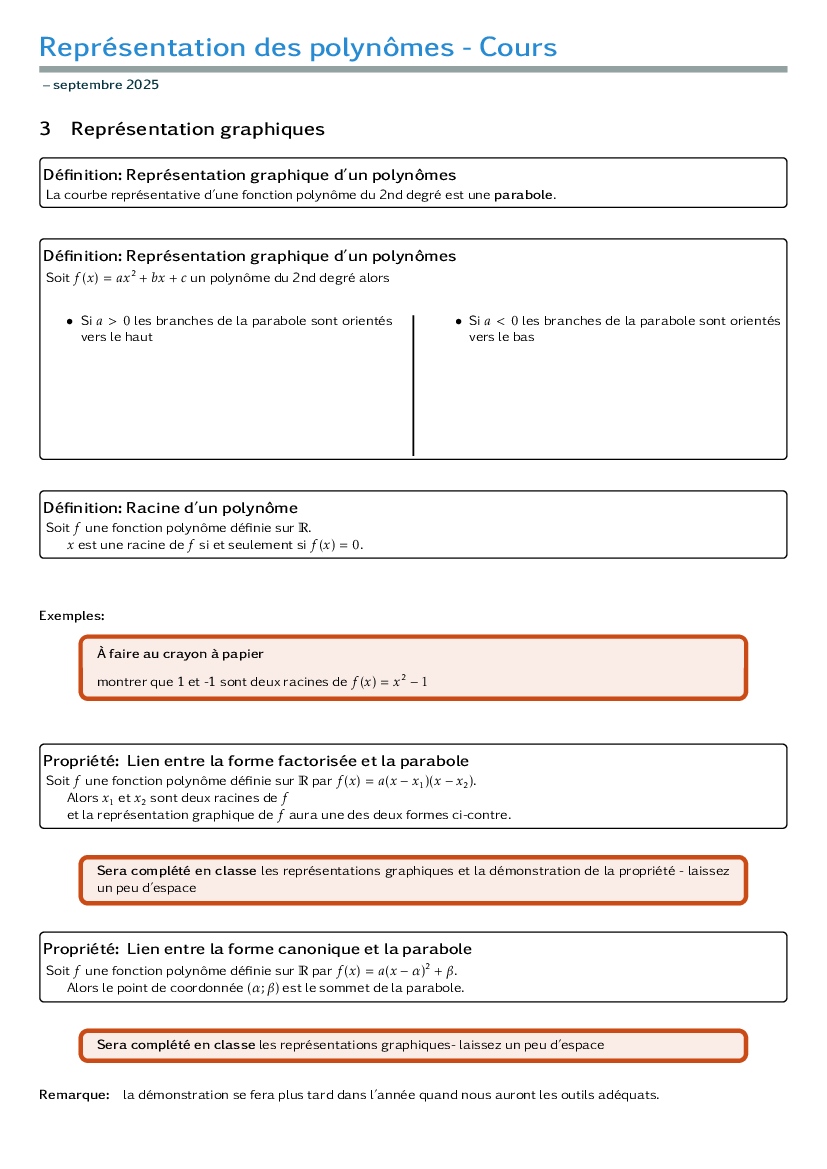 Bilan 3 sur les représentations graphiques des polynômes