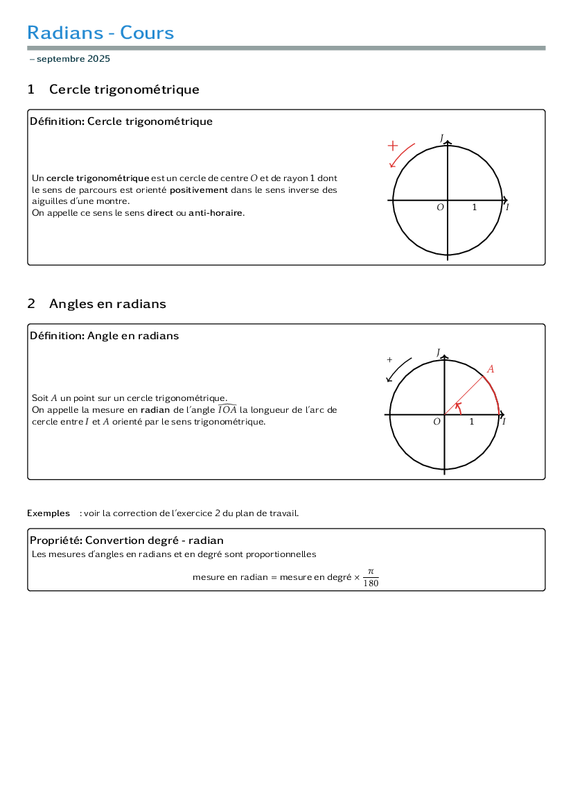 bilan sur le définition des radians