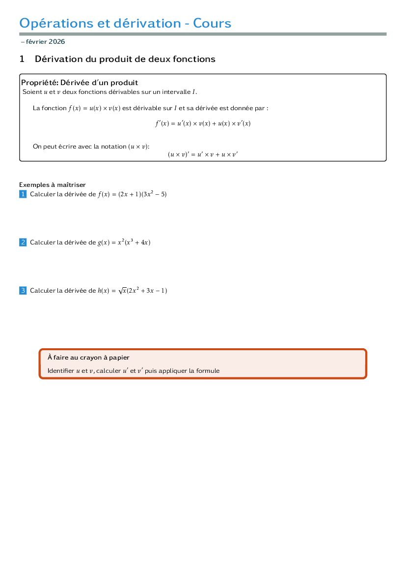 Dérivation du produit de deux fonctions