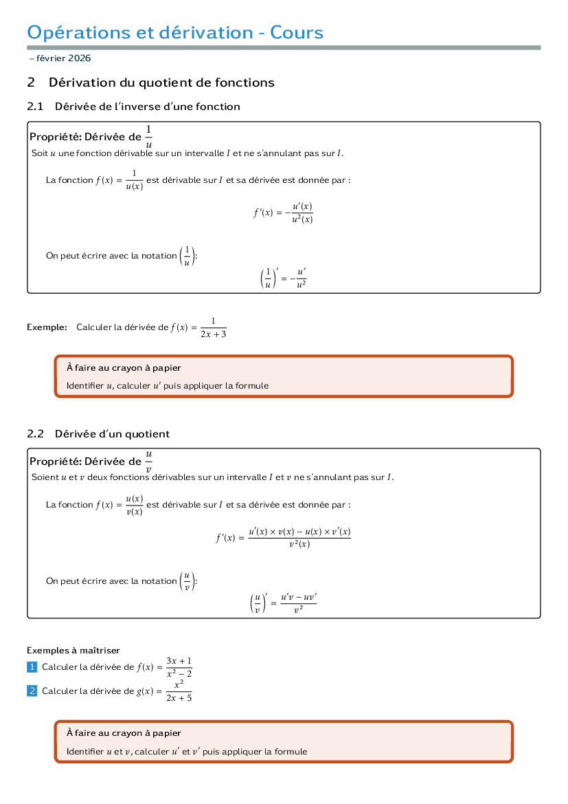 Dérivation du quotient de fonctions