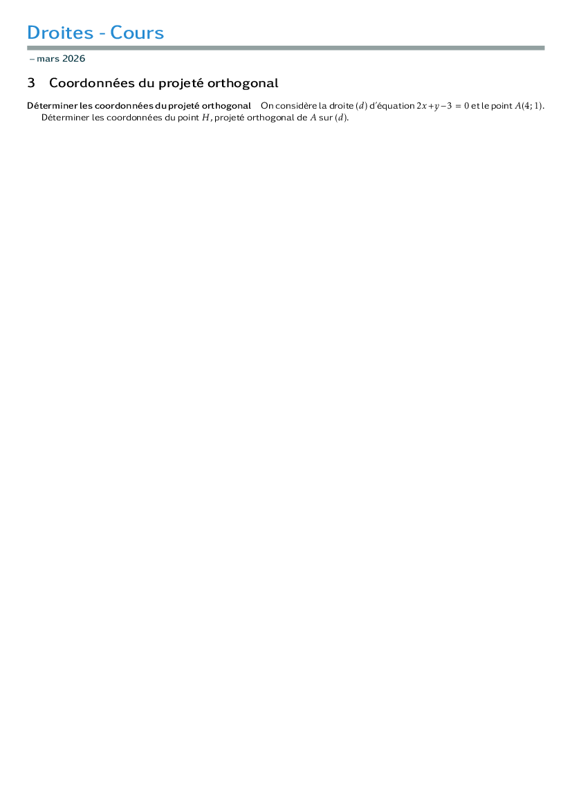 Coordonnées du projeté orthogonal