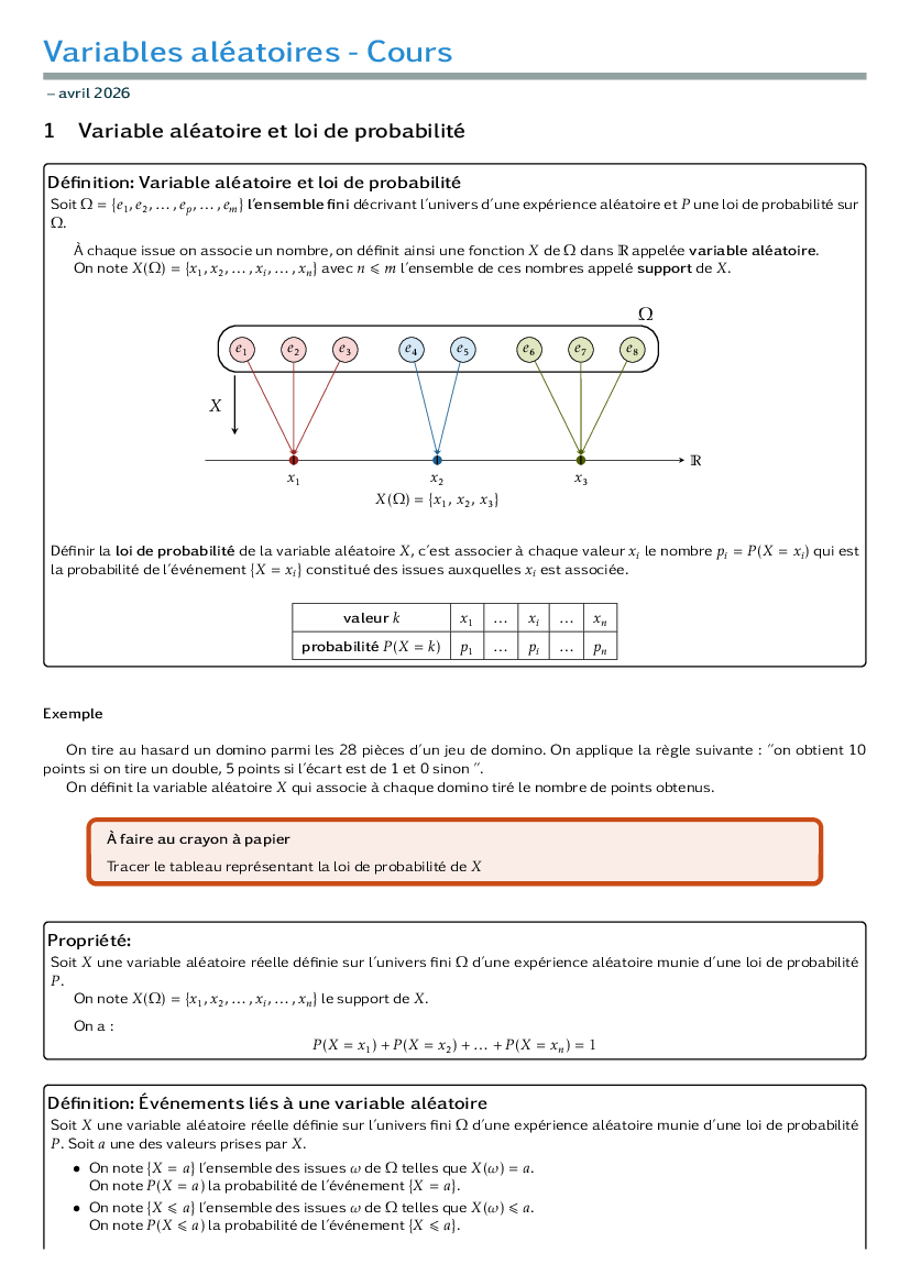 Cours - Variable aléatoire et loi de probabilité