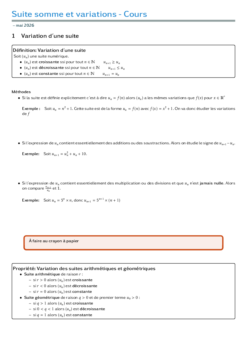 Cours - Variations d'une suite