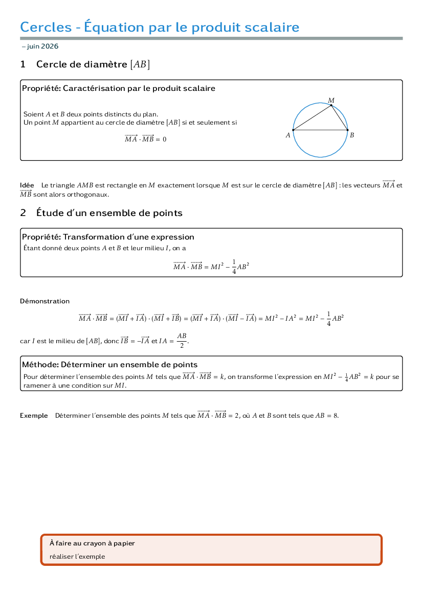 Équation du cercle par le produit scalaire