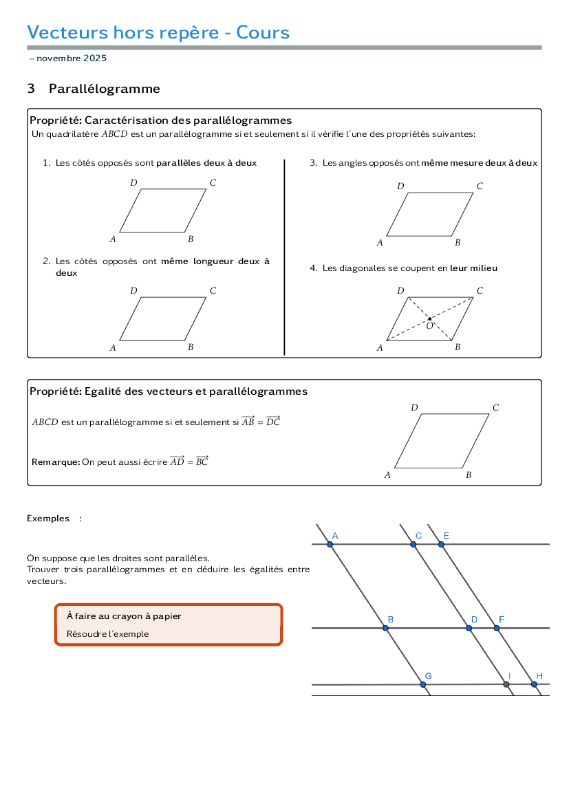 Bilan sur les parallélogrammes et les vecteurs