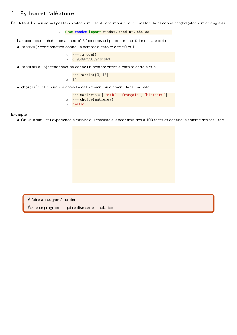 Outils Python pour faire de l'aléatoire