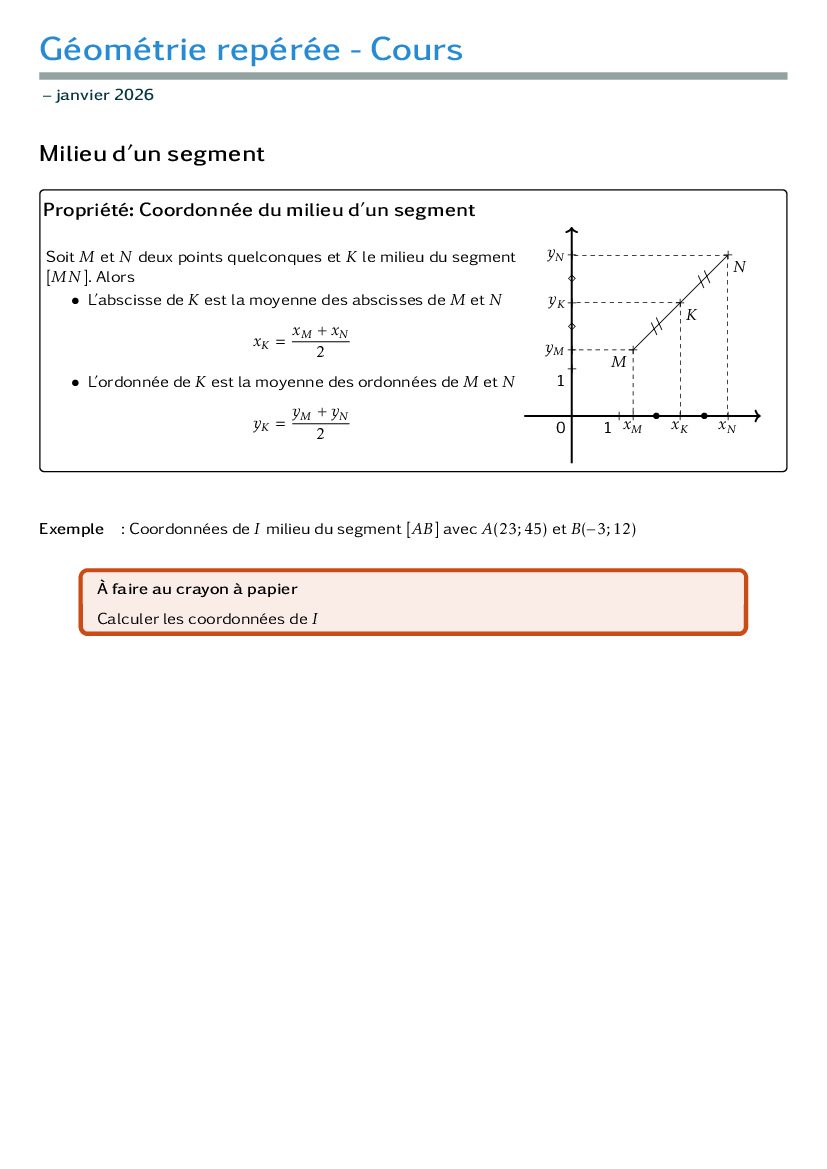 Cours sur les coordonnées du milieu d'un segment.