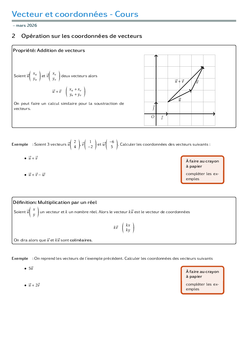 Bilan sur les opérations sur les vecteurs