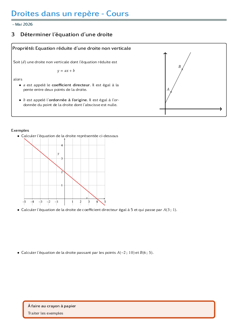 Bilan calcul d'équation de droite