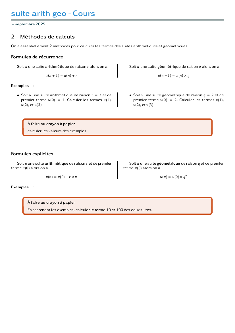 Formules explicites et de récurrence