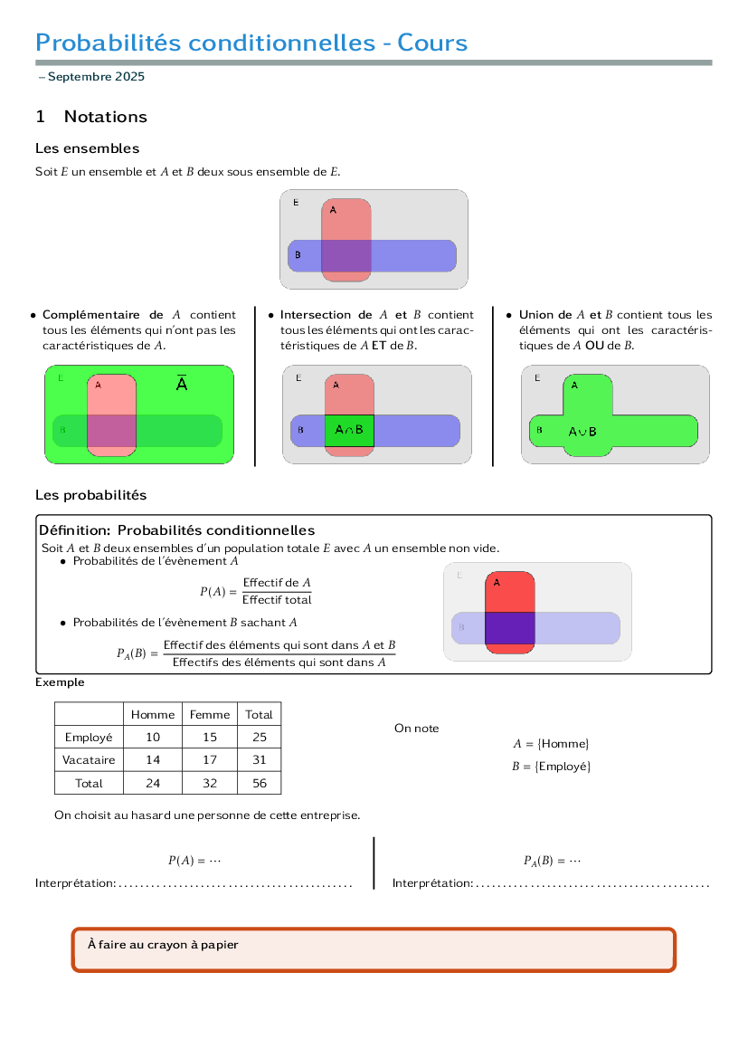 Notations ensemblistes et probabilistes