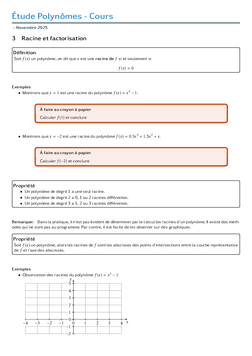Bilan sur les racines et la factorisation