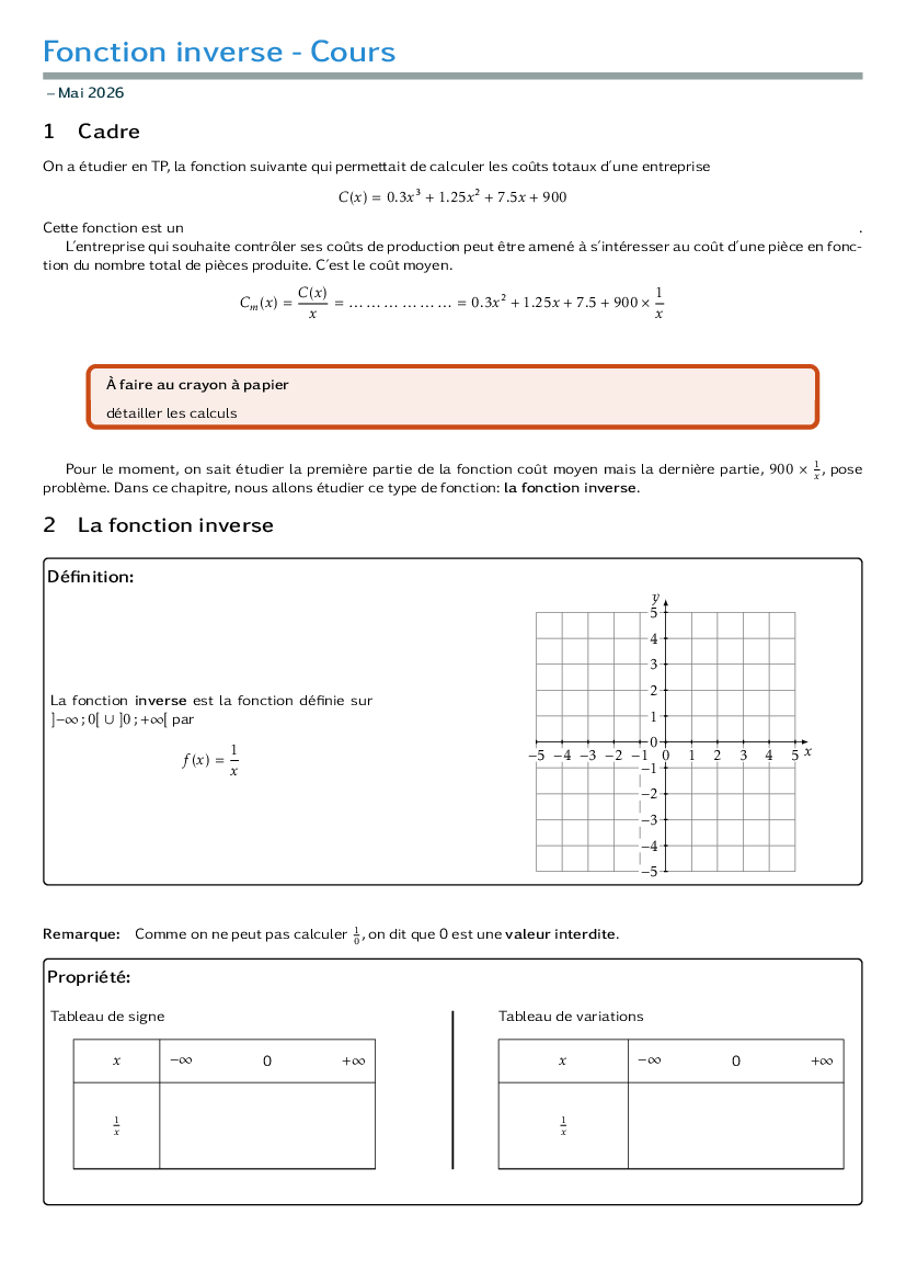 Cours - Fonction inverse